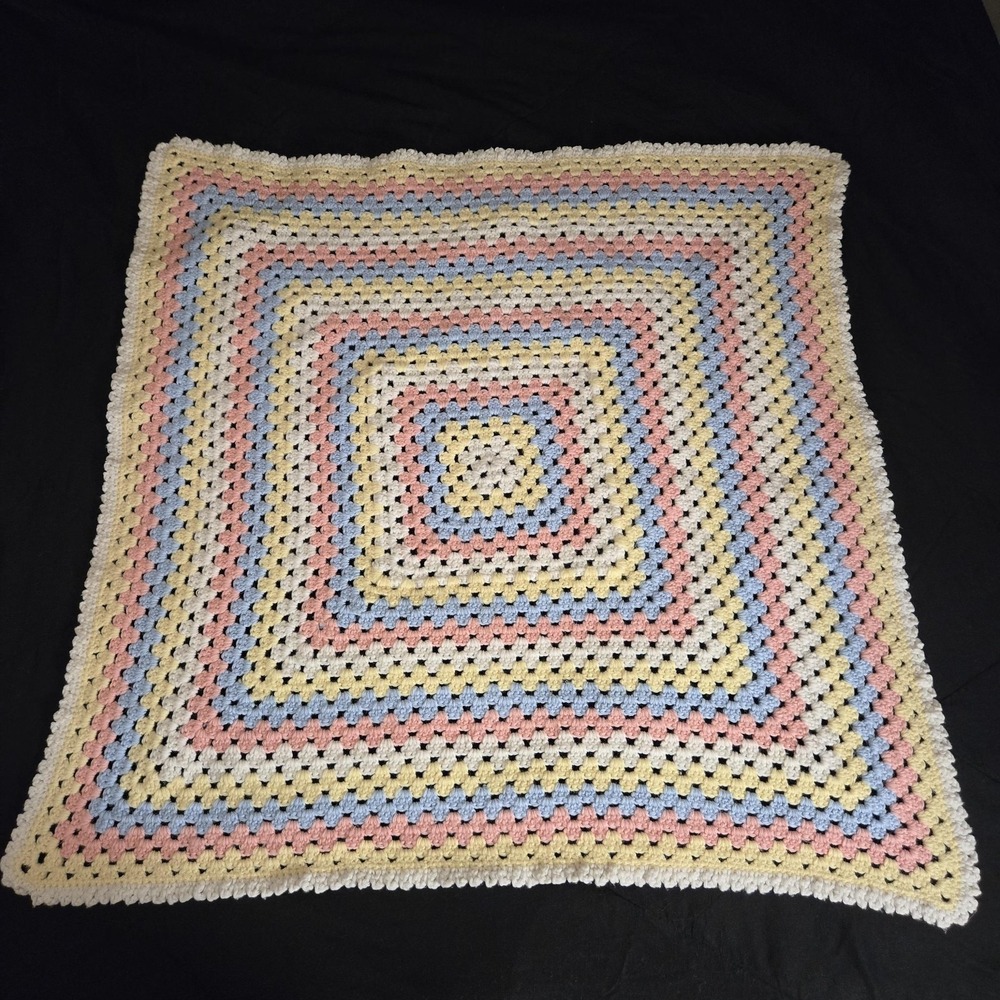 Handmade Crochet Receiving Blanket Multicolor Pastel Granny Square Baby Girls